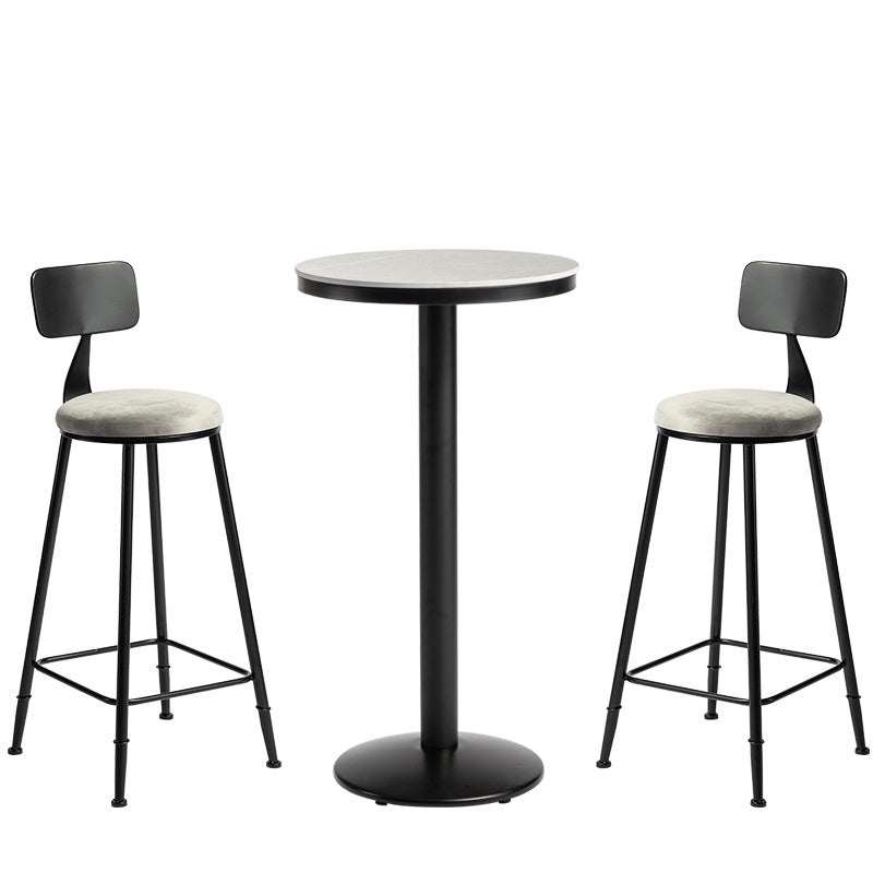 1/2/3 Pieces Industrial Iron Bar Table Set Round Bistro Set with Grey Stone Top Clearhalo 'Bar Furniture' 'furn' 'furn_home_bar_bar_sets' 'Furniture' 'Home Bars & Bar Sets' 'home_bar_bar_sets' 'Kitchen & Dining Furniture' 6158464