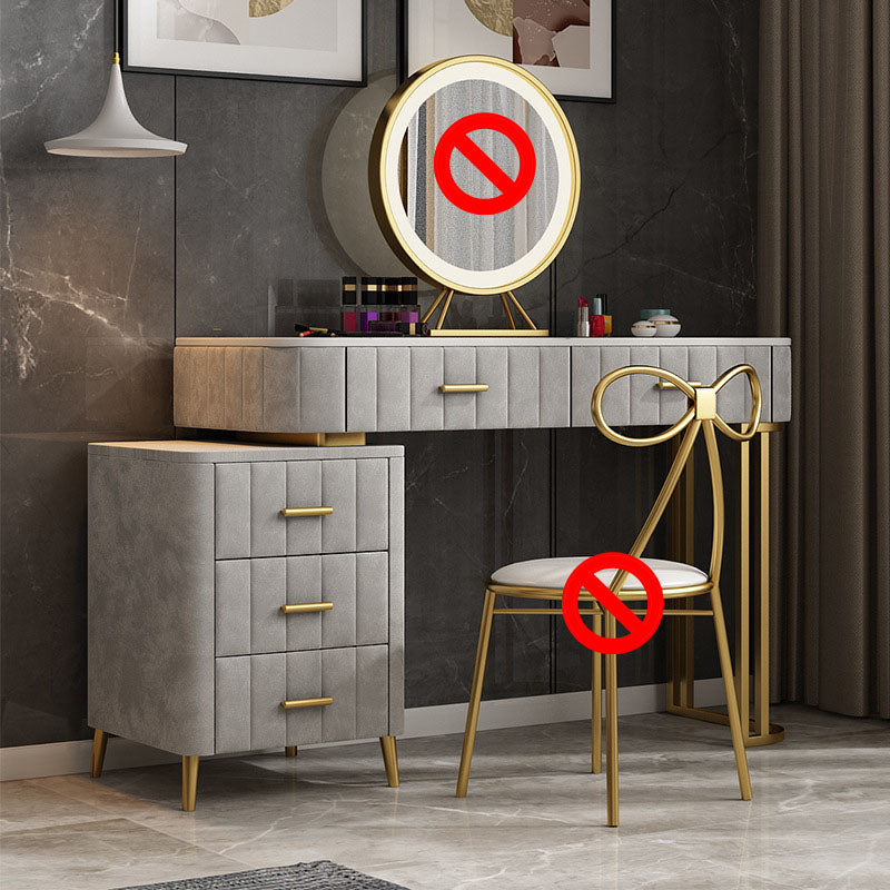 Glam Bedroom 5-Drawers Marble Metal Straight Feet Make-up Vanity