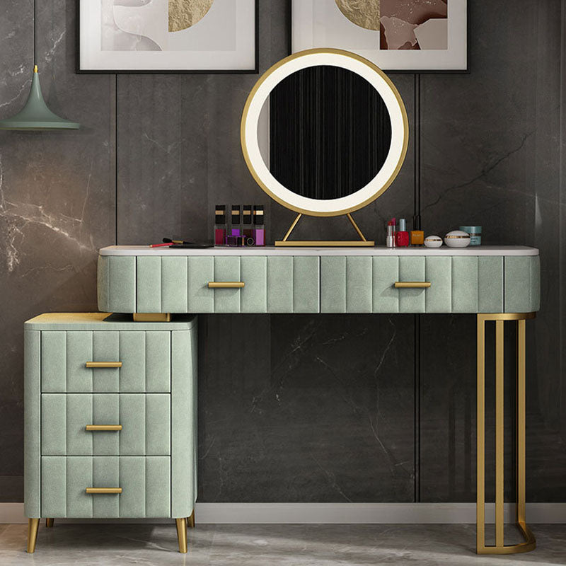 Glam Bedroom 5-Drawers Marble Metal Straight Feet Make-up Vanity