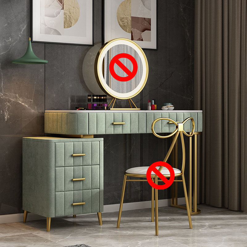Glam Bedroom 5-Drawers Marble Metal Straight Feet Make-up Vanity