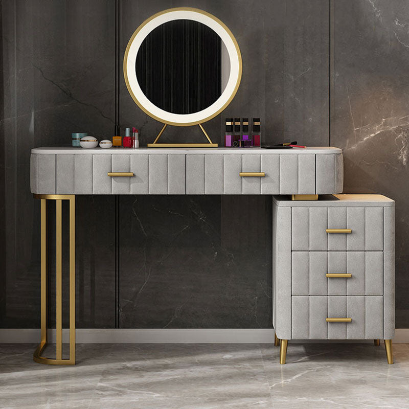 Glam Bedroom 5-Drawers Marble Metal Straight Feet Make-up Vanity