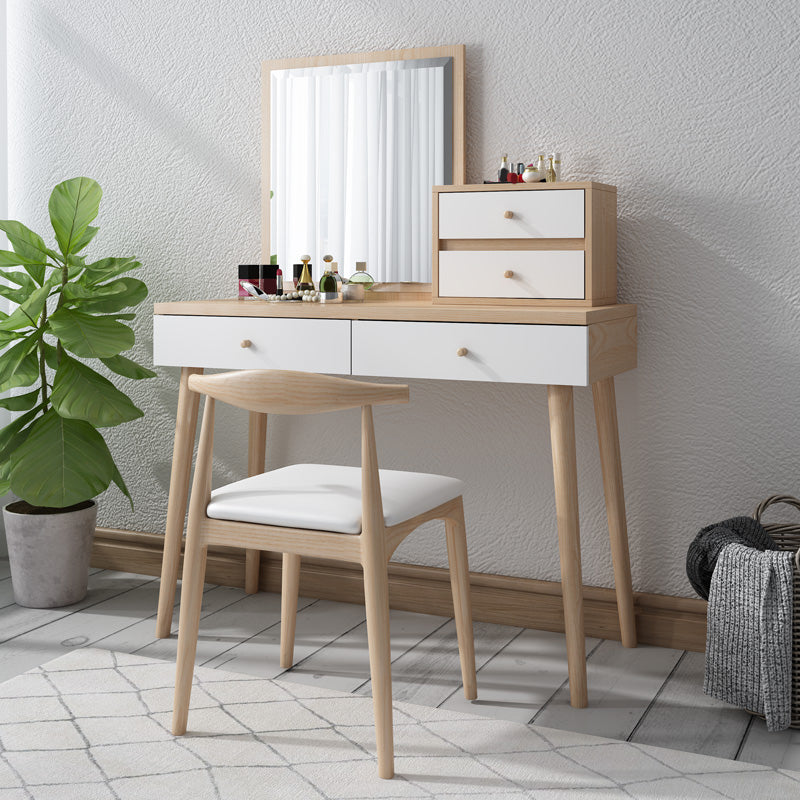 Wood Drawers Included Vanity Makeup Dressing Table Set with Stool and Mirror - 39.4" W Makeup Vanity & Stools 4 Clearhalo 'Bedroom Furniture' 'furn' 'furn_makeup_vanities' 'Furniture' 'Makeup Vanities' 'makeup_vanities' 6158678