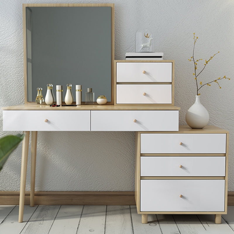 Wood Drawers Included Vanity Makeup Dressing Table Set with Stool and Mirror - 39.4" W Makeup Vanity 7 Clearhalo 'Bedroom Furniture' 'furn' 'furn_makeup_vanities' 'Furniture' 'Makeup Vanities' 'makeup_vanities' 6158679