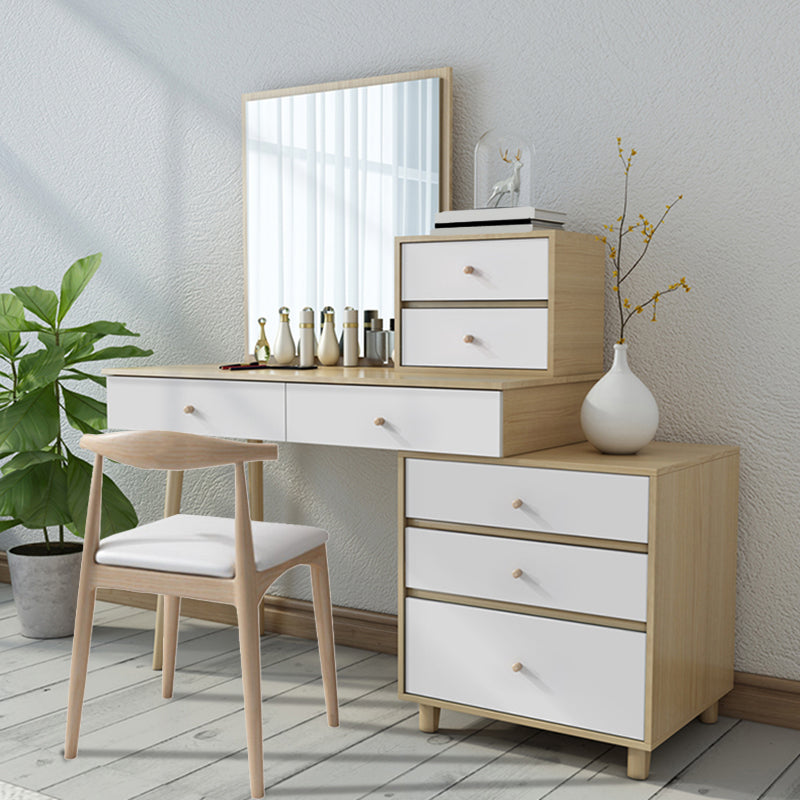 Wood Drawers Included Vanity Makeup Dressing Table Set with Stool and Mirror - 39.4" W Makeup Vanity & Stools 7 Clearhalo 'Bedroom Furniture' 'furn' 'furn_makeup_vanities' 'Furniture' 'Makeup Vanities' 'makeup_vanities' 6158680