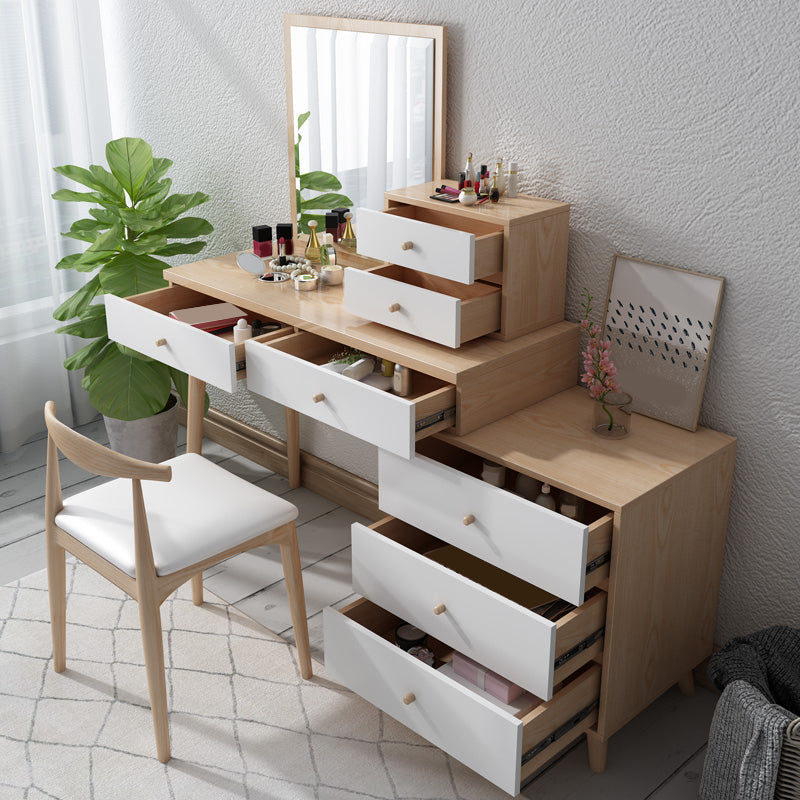 Wood Drawers Included Vanity Makeup Dressing Table Set with Stool and Mirror - 39.4" W Clearhalo 'Bedroom Furniture' 'furn' 'furn_makeup_vanities' 'Furniture' 'Makeup Vanities' 'makeup_vanities' 6158682