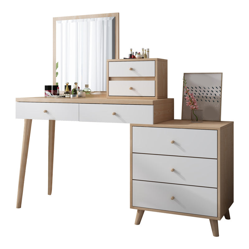 Wood Drawers Included Vanity Makeup Dressing Table Set with Stool and Mirror - 39.4" W Clearhalo 'Bedroom Furniture' 'furn' 'furn_makeup_vanities' 'Furniture' 'Makeup Vanities' 'makeup_vanities' 6158685