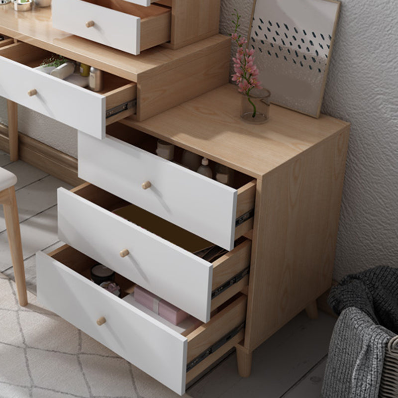 木製の引き出しには、スツールと鏡が付いた虚栄心メイクアップドレッシングテーブルセット-39.4 "w