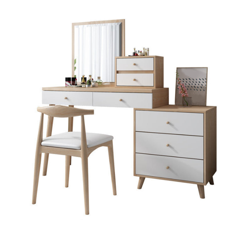 Wood Drawers Included Vanity Makeup Dressing Table Set with Stool and Mirror - 39.4" W Clearhalo 'Bedroom Furniture' 'furn' 'furn_makeup_vanities' 'Furniture' 'Makeup Vanities' 'makeup_vanities' 6158693