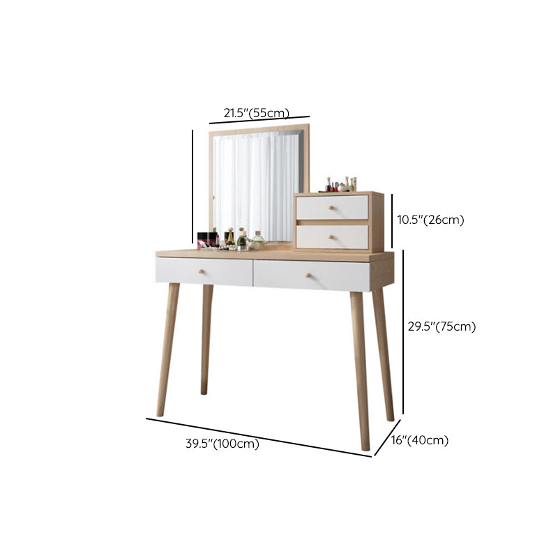 Wood Drawers Included Vanity Makeup Dressing Table Set with Stool and Mirror - 39.4" W Clearhalo 'Bedroom Furniture' 'furn' 'furn_makeup_vanities' 'Furniture' 'Makeup Vanities' 'makeup_vanities' 6158696