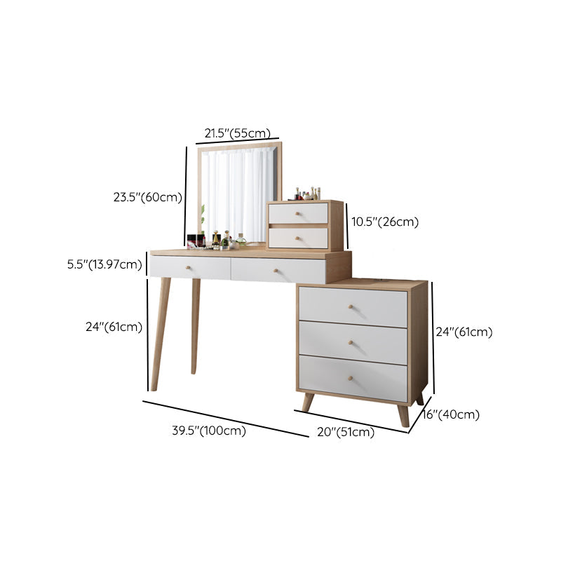 Wood Drawers Included Vanity Makeup Dressing Table Set with Stool and Mirror - 39.4" W Clearhalo 'Bedroom Furniture' 'furn' 'furn_makeup_vanities' 'Furniture' 'Makeup Vanities' 'makeup_vanities' 6158697