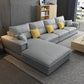 Contemporary Stationary Faux Leather Recessed Arm Pillows Sofa Chaise