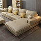 Contemporary Stationary Faux Leather Recessed Arm Pillows Sofa Chaise