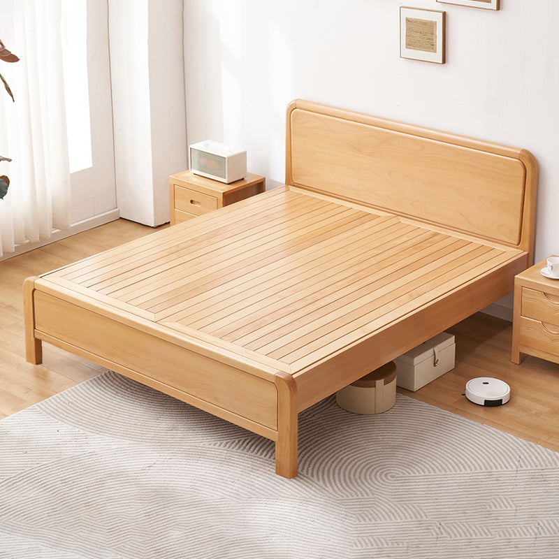 Cama estándar de madera contemporánea, cama de cabecera de panel rectangular