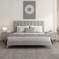 Contemporary Faux Leather Panel Standard Bed, Slat Rectangular Beveled Headboard Bed