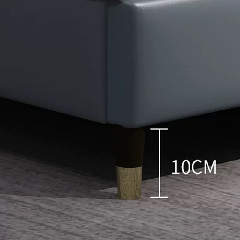 Contemporary Faux Leather Panel Standard Bed, Slat Rectangular Beveled Headboard Bed