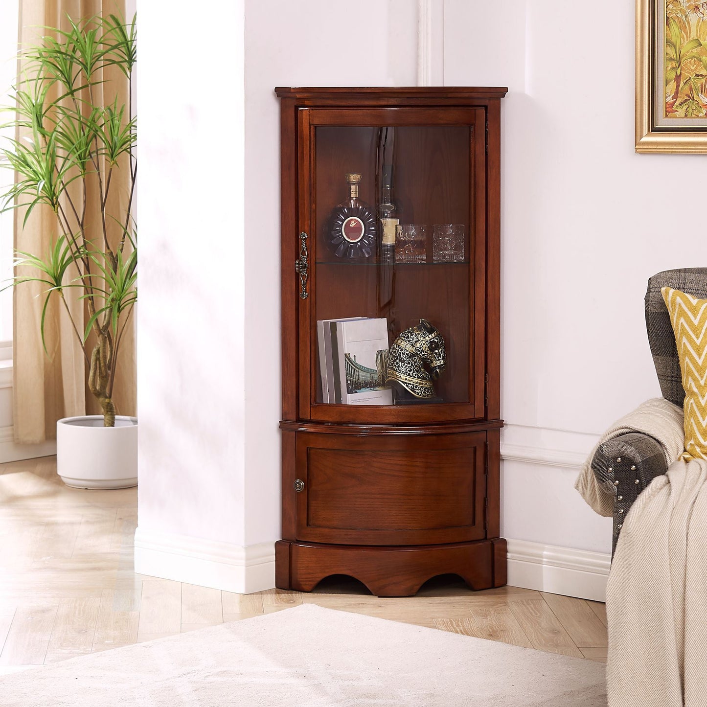 Mid-Century Modern Accent Cabinet Square Side Cabinet with Glass Paned