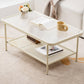 Rectangle Glass Coffee Table 15.75"H Sled Cocktail Table with Shelf 35.5"L x 20"W x 16"H White Clearhalo 'Coffee & Accent Tables' 'Coffee Tables' 'coffee_tables' 'furn' 'furn_coffee_tables' 'Furniture' 'Living Room Furniture' 6159369