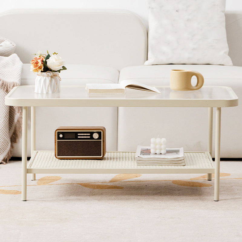 Rectangle Glass Coffee Table 15.75"H Sled Cocktail Table with Shelf Clearhalo 'Coffee & Accent Tables' 'Coffee Tables' 'coffee_tables' 'furn' 'furn_coffee_tables' 'Furniture' 'Living Room Furniture' 6159372