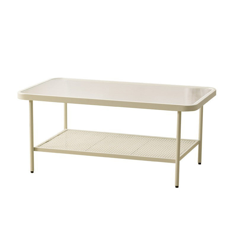 Rectangle Glass Coffee Table 15.75"H Sled Cocktail Table with Shelf Clearhalo 'Coffee & Accent Tables' 'Coffee Tables' 'coffee_tables' 'furn' 'furn_coffee_tables' 'Furniture' 'Living Room Furniture' 6159373