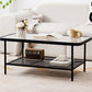 Rectangle Glass Coffee Table 15.75"H Sled Cocktail Table with Shelf 43"L x 20"W x 16"H Black Clearhalo 'Coffee & Accent Tables' 'Coffee Tables' 'coffee_tables' 'furn' 'furn_coffee_tables' 'Furniture' 'Living Room Furniture' 6159378