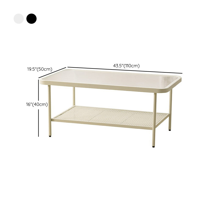Rectangle Glass Coffee Table 15.75"H Sled Cocktail Table with Shelf Clearhalo 'Coffee & Accent Tables' 'Coffee Tables' 'coffee_tables' 'furn' 'furn_coffee_tables' 'Furniture' 'Living Room Furniture' 6159380