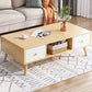 Rectangle Wooden Coffee Table 16.53"H 4 Legs Cocktail Table with Storage 39"L x 20"W x 17"H Natural Wood White Clearhalo 'Coffee & Accent Tables' 'Coffee Tables' 'coffee_tables' 'furn' 'furn_coffee_tables' 'Furniture' 'Living Room Furniture' 6159404