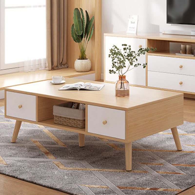Rectangle Wooden Coffee Table 16.53"H 4 Legs Cocktail Table with Storage Clearhalo 'Coffee & Accent Tables' 'Coffee Tables' 'coffee_tables' 'furn' 'furn_coffee_tables' 'Furniture' 'Living Room Furniture' 6159405