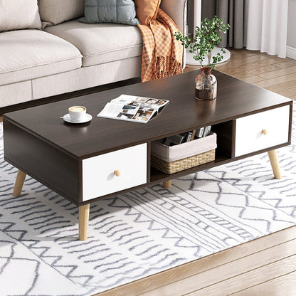 Rectangle Wooden Coffee Table 16.53"H 4 Legs Cocktail Table with Storage 39"L x 20"W x 17"H Walnut White Clearhalo 'Coffee & Accent Tables' 'Coffee Tables' 'coffee_tables' 'furn' 'furn_coffee_tables' 'Furniture' 'Living Room Furniture' 6159406