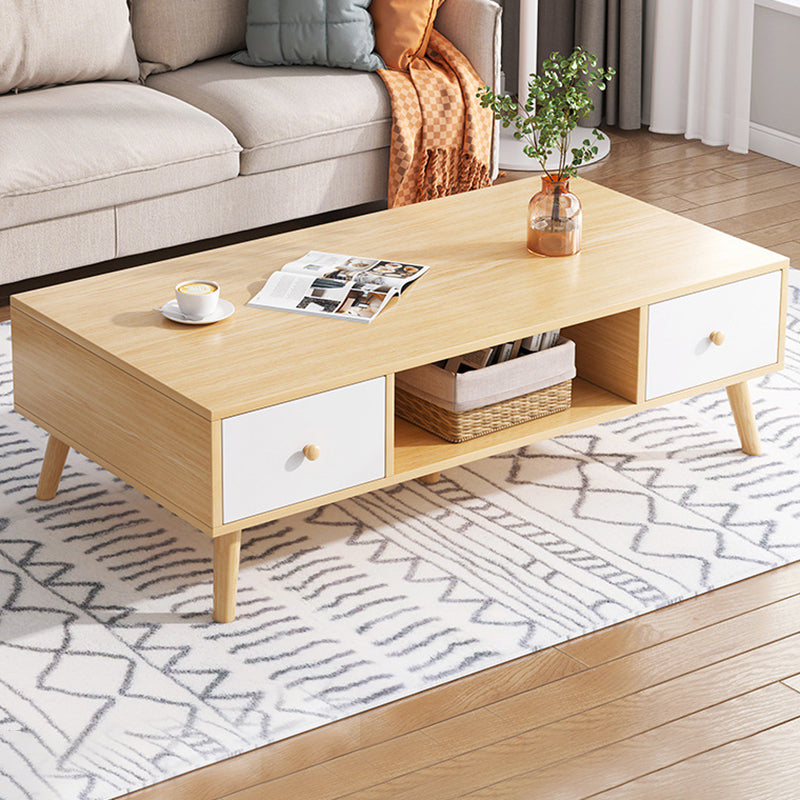 Rectangle Wooden Coffee Table 16.53"H 4 Legs Cocktail Table with Storage 47"L x 24"W x 16.5"H Natural Wood White Clearhalo 'Coffee & Accent Tables' 'Coffee Tables' 'coffee_tables' 'furn' 'furn_coffee_tables' 'Furniture' 'Living Room Furniture' 6159414