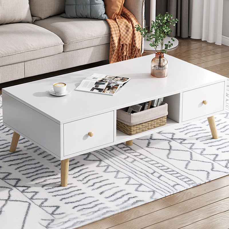 Rectangle Wooden Coffee Table 16.53"H 4 Legs Cocktail Table with Storage 39"L x 20"W x 17"H White Clearhalo 'Coffee & Accent Tables' 'Coffee Tables' 'coffee_tables' 'furn' 'furn_coffee_tables' 'Furniture' 'Living Room Furniture' 6159415