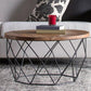 Contemporary Wooden Top Round Coffee Table with Black Metal Frame Base