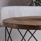 Contemporary Wooden Top Round Coffee Table with Black Metal Frame Base