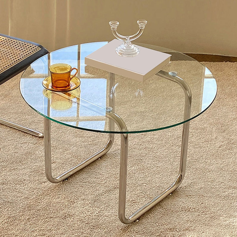 Contemporary Round Glass Top Cocktail Table with Sled Steel Base Clear Clearhalo 'Coffee & Accent Tables' 'Coffee Tables' 'coffee_tables' 'furn' 'furn_coffee_tables' 'Furniture' 'Living Room Furniture' 6159431