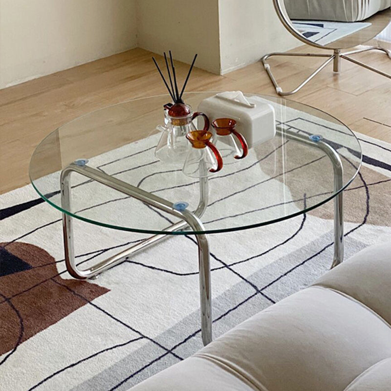 Contemporary Round Glass Top Cocktail Table with Sled Steel Base Clearhalo 'Coffee & Accent Tables' 'Coffee Tables' 'coffee_tables' 'furn' 'furn_coffee_tables' 'Furniture' 'Living Room Furniture' 6159434