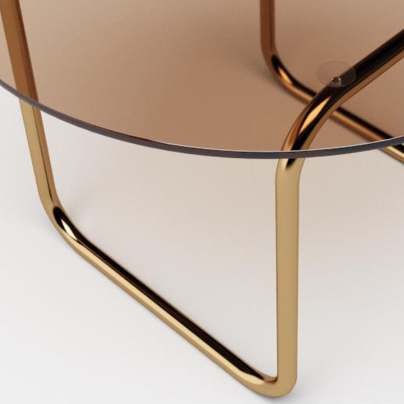 Contemporary Round Glass Top Cocktail Table with Sled Steel Base Clearhalo 'Coffee & Accent Tables' 'Coffee Tables' 'coffee_tables' 'furn' 'furn_coffee_tables' 'Furniture' 'Living Room Furniture' 6159438