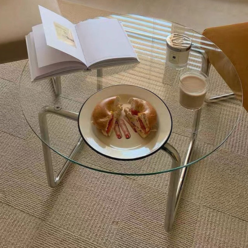 Contemporary Round Glass Top Cocktail Table with Sled Steel Base Clearhalo 'Coffee & Accent Tables' 'Coffee Tables' 'coffee_tables' 'furn' 'furn_coffee_tables' 'Furniture' 'Living Room Furniture' 6159441