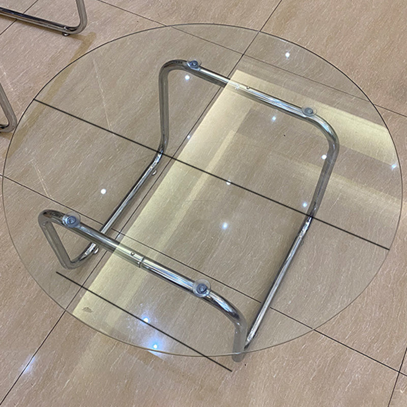 Contemporary Round Glass Top Cocktail Table with Sled Steel Base Clearhalo 'Coffee & Accent Tables' 'Coffee Tables' 'coffee_tables' 'furn' 'furn_coffee_tables' 'Furniture' 'Living Room Furniture' 6159443