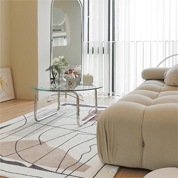 Contemporary Round Glass Top Cocktail Table with Sled Steel Base Clearhalo 'Coffee & Accent Tables' 'Coffee Tables' 'coffee_tables' 'furn' 'furn_coffee_tables' 'Furniture' 'Living Room Furniture' 6159445
