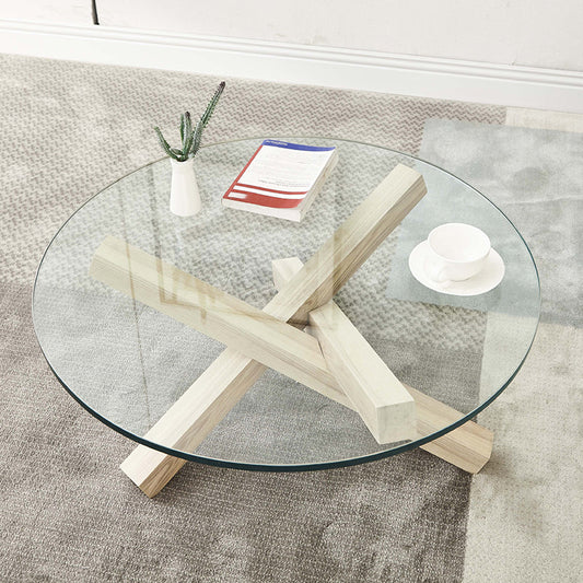 自然の中で堅い木の十字脚を持つスカンジナビアのコーヒーテーブル