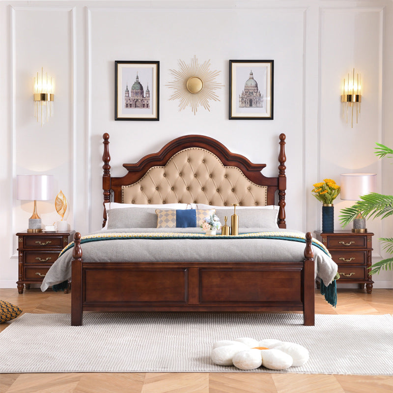 Brown Wood King Bed Tufted Nailhead Upholstered Bed Frame with Headboard Clearhalo 'Bedroom Furniture' 'Beds' 'furn' 'furn_beds' 'Furniture' 6159476