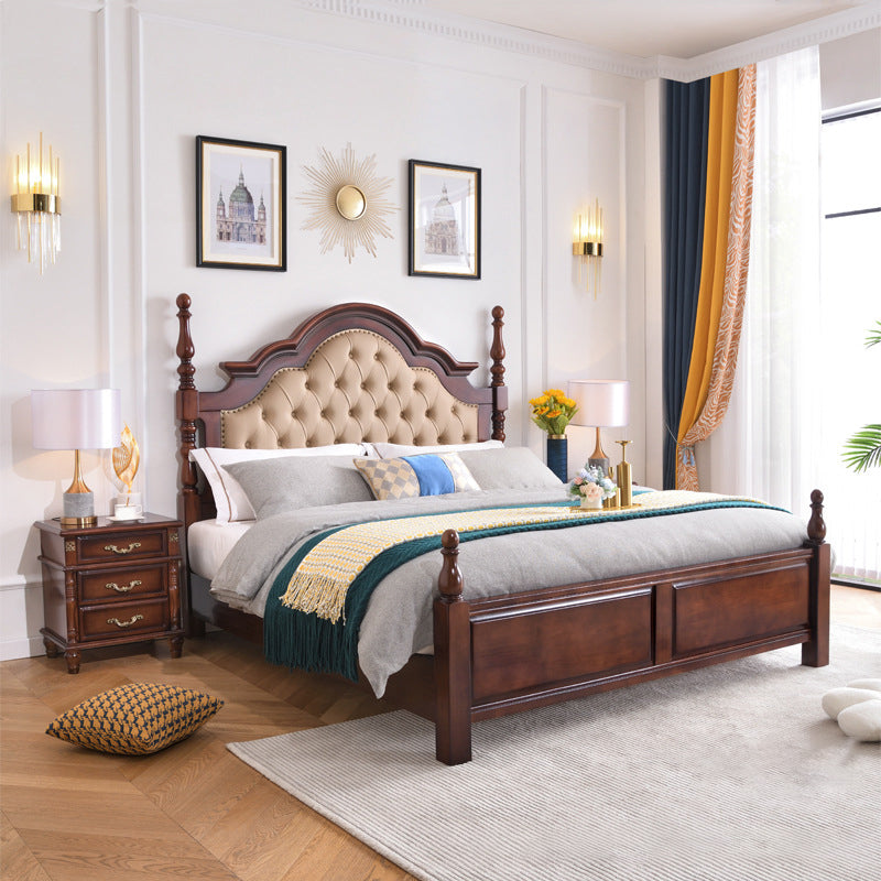 Brown Wood King Bed Tufted Nailhead Upholstered Bed Frame with Headboard Clearhalo 'Bedroom Furniture' 'Beds' 'furn' 'furn_beds' 'Furniture' 6159477