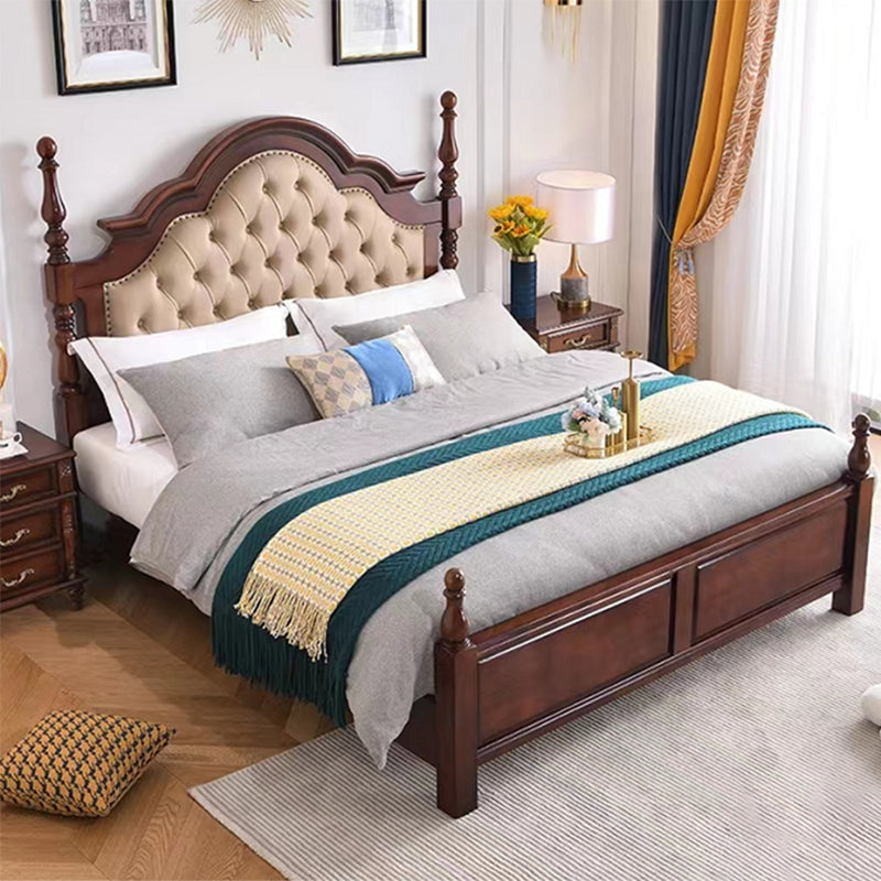 Brown Wood King Bed Tufted Nailhead Upholstered Bed Frame with Headboard Bed & Mattress Clearhalo 'Bedroom Furniture' 'Beds' 'furn' 'furn_beds' 'Furniture' 6159478