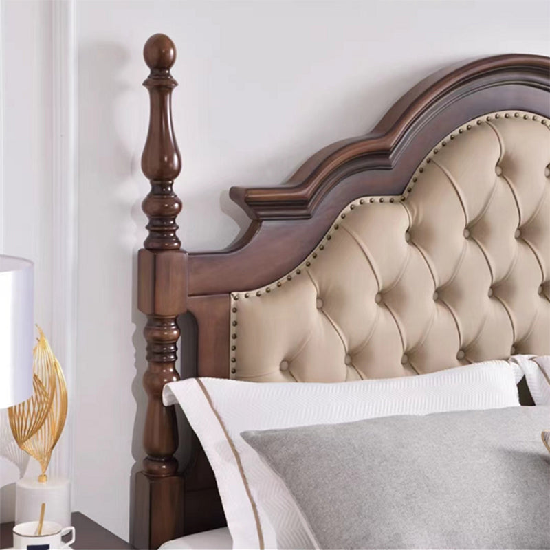 Brown Wood King Bed Tufted Nailhead Upholstered Bed Frame with Headboard Clearhalo 'Bedroom Furniture' 'Beds' 'furn' 'furn_beds' 'Furniture' 6159485