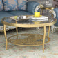 Contemporary Round Glass Top Coffee Table with Iron 4 Legs and Shelf 41.5"L x 41.5"W x 18"H Clearhalo 'Coffee & Accent Tables' 'Coffee Tables' 'coffee_tables' 'furn' 'furn_coffee_tables' 'Furniture' 'Living Room Furniture' 6159525