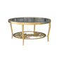 Contemporary Round Glass Top Coffee Table with Iron 4 Legs and Shelf Clearhalo 'Coffee & Accent Tables' 'Coffee Tables' 'coffee_tables' 'furn' 'furn_coffee_tables' 'Furniture' 'Living Room Furniture' 6159527