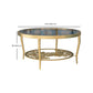 Contemporary Round Glass Top Coffee Table with Iron 4 Legs and Shelf Clearhalo 'Coffee & Accent Tables' 'Coffee Tables' 'coffee_tables' 'furn' 'furn_coffee_tables' 'Furniture' 'Living Room Furniture' 6159532