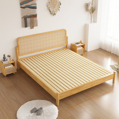 84.65 inch Wide Tropical Bed Frame Rubberwood Bed with Headboard Clearhalo 'Bedroom Furniture' 'Beds' 'furn' 'furn_beds' 'Furniture' 6159580