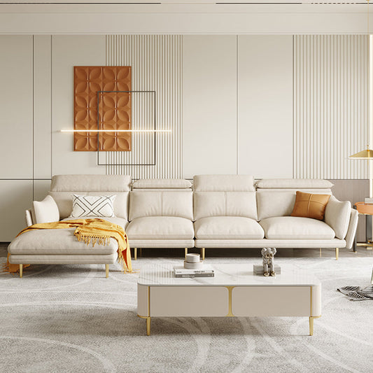 Stile glam 36.22 "H Bianco di divano e chaise del braccio svasato in pelle e chaise