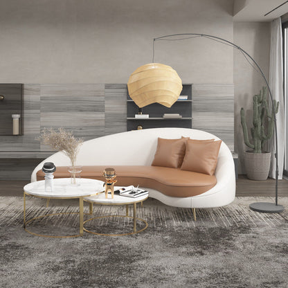 Divano con braccio inclinata in pelle di divano curvo a fondo stretto contemporaneo