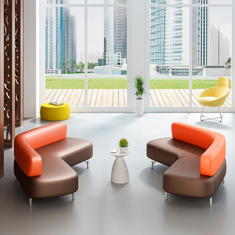 Leather Armless Settee Contemporary Tight Back Curved Sofa for Living Room